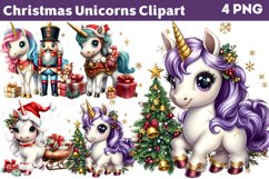 Christmas Unicorns Clipart PNG Product Image 1