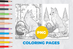 fox with basket of mushrooms Coloring Pages | Coloring book Product Image 1