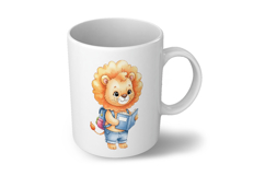 Cute Lion Cub with Backpack Reading a Book Watercolor PNG Product Image 5