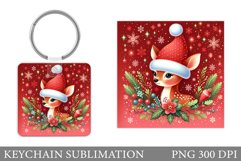 Cute Deer Keychain Design. Christmas Keychain Sublimation Product Image 1
