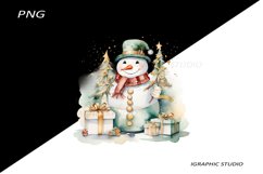Green Snowman Clipart, Gold and Emerald Chistmas Clipart Product Image 1