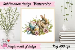 Vintage Watercolor Easter Bunny Clipart PNG, sublimation png Product Image 1
