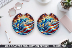 Dolphins Car Coaster Sublimation, 4th Of July Coaster PNG Product Image 1