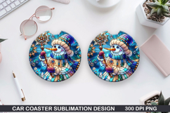 Snowman Car Coaster Sublimation|Christmas Coaster PNG Design Product Image 1