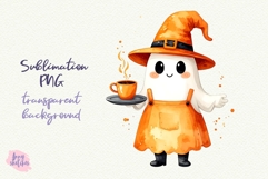 Ghost Waiter PNG Halloween Ghost Cafe Clipart Sublimation Product Image 1