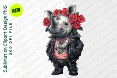 Cartoon Rhino Biker With Roses Clipart Character PNG Product Image 1