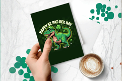Funny Happy St Pat-Rex Day Dinosaur Greeting Card PNG Sublim Product Image 1