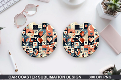 Heart Car Coaster Sublimation |Valentine Coaster PNG Product Image 1