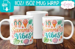 Summer vibes mug wrap PNG sublimation, Cute summer mug png Product Image 2