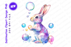 Watercolor Easter Bunny Illustration With Bubbles Clipart Product Image 1
