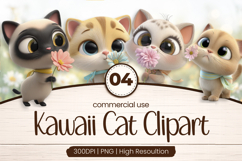 Floral Kawaii Cat Friends Clipart Sublimation PNG Product Image 1
