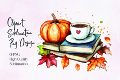 Pumpkin Books Coffee Autumn Sublimation PNG Product Image 1