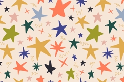 Beige whimsical Christmas pattern with colorful stars a Product Image 1