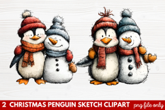 Christmas Penguin Sketch Clipart | Hand-Drawn Holiday Product Image 1