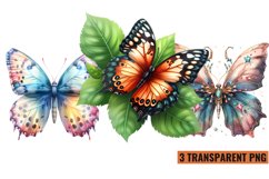 Watercolor Butterflies With Flowers Clipart PNG , Product Image 1