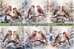 Watercolor Birds Winter Backgrounds |Digital Paper Product Image 1