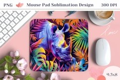 Rhinoceros Mouse Pad Design, Neon Tropical Leaves Mouse Pad Product Image 1