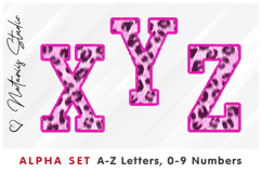 Pink Leopard Print Alpha Set. Letters Numbers Clipart. Product Image 5