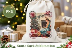 Retro Woman Santa Sack Sublimation, Retro Christmas Gift Bag Product Image 1