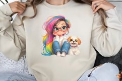 Colorful Girl Dog Clipart PNG Product Image 1