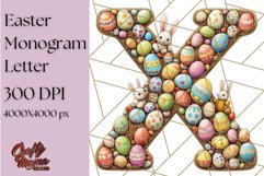Easter Letter X Clipart, Bunny Alphabet PNG, Egg Monogram Product Image 1
