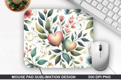 Heart Love Flower Mouse Pad, Valentine Mouse Pad PNG Design Product Image 1