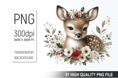 Floral Deer Clipart PNG, Watercolor Animal with Flowers Product Image 1