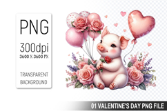 Valentine&#039;s Cute Pig Clipart PNG, Pig Graphic For Crafts Product Image 1