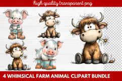 4 Whimsical Farm Animal Clipart | Cute Farm Animals PNG Set Product Image 1