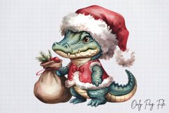 Watercolor Christmas Crocodile Clipart PNG Product Image 1