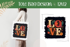 Floral Love Illustration, Flowers Tote Bag Sublimation Product Image 1