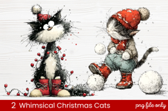 2 Whimsical Christmas Cats Clipart | Cute Holiday Cat PNG Product Image 1
