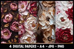 4 Beautiful 3D Flowers Digital Papers I Junk Journal Pages Product Image 1