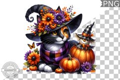 Halloween Cat Flowers Sublimation - Clipart PNG Design Product Image 1