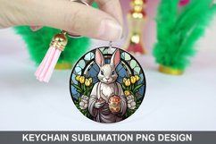 Bunny Round Keychain, Bunny Flowers Keychain Design Product Image 1