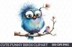 Cute Funny Birds Clipart, Watercolor Clipart Product Image 1