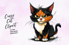 Crazy cat watercolor clipart PNG Product Image 1