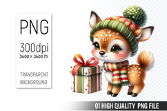 Christmas Deer Clipart PNG, Watercolor Christmas Animals Product Image 1