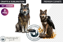 Watercolor Mystic Wolf Fantasy Clipart animal PNG Graphics Product Image 1