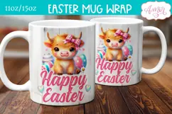 Happy Easter Mug Wrap PNG, Cute highland cow mug PNG Product Image 2