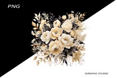 Black and Gold Flowers PNG, Watercolor Floral, Bouquet Product Image 1