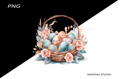 Easter Clipart, Easter Egg Basket Clipart, Easter Bunny Png Product Image 1