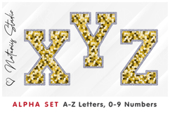 Golden Sequins Alpha Set. Letters Numbers Clipart. Product Image 5