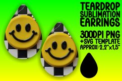 Vintage Smile on Chessboard Teardrop Earring Retro Flair Product Image 1