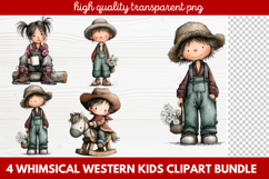 4 Whimsical Western Kids Clipart | Cute Cowboy &amp; Cowgirl PNG Product Image 1