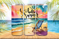 Hello Summer Sunrise Beach with chair Tumbler Wrap PNG Subli Product Image 1