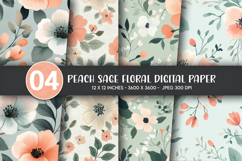 Peach Sage Floral Digital Paper Product Image 1