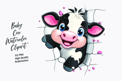 Cute Baby Cow Watercolor Clipart PNG Product Image 1
