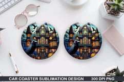 Crows Car Coaster Sublimation| Halloween Coaster PNG Design Product Image 1