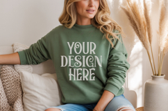 Gildan 18000 Military Green Crewneck Sweatshirt Mockups,G180 Product Image 1